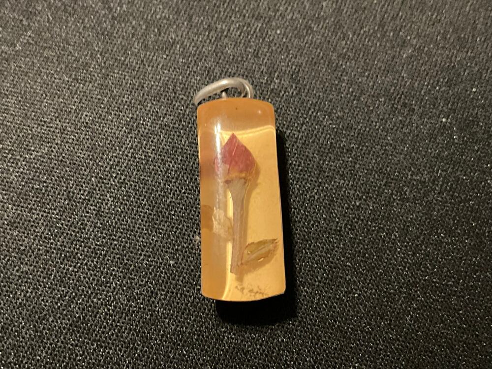 Vintage 925 Silver Pendant Real Red Flower Bud in Resin